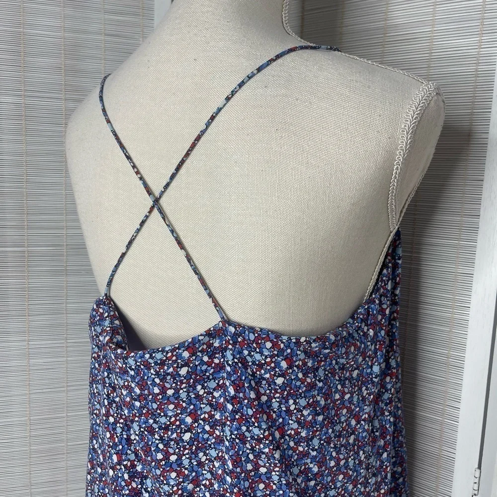 Tory Burch Camisole Silk Speckled Print Criss Cross Back Square Neck Size 12